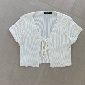 Nasty Gal Tie Front Ribbed Cropped Top Off White 2